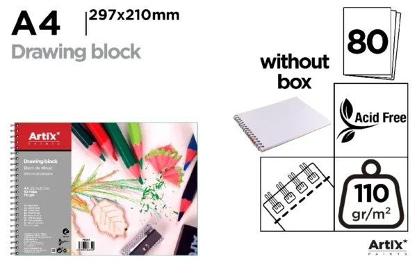 BLOCO DE DESENHO A4 80 FOLHAS 110 g.