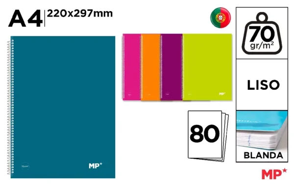 CADERNO DE CAPA COLORIDA A4 70 g/m² LISO