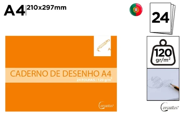 CADERNO DE DESENHO A4 120 g/m² SUAVE.