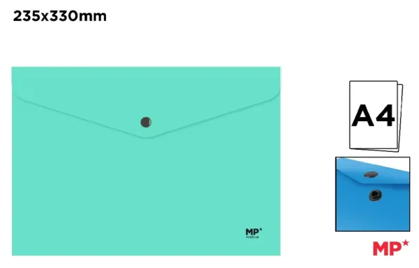 PASTA A4 TURQUESA COM FECHAMENTO DE BOTÕ