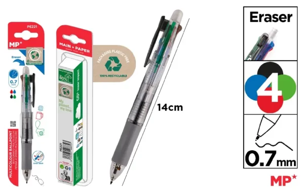 CANETA ESFEROGRÁFICA 4 CORES E MECANISMO