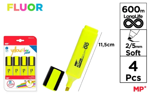 MARCADOR DE FLUOR AMARELO PACK 4 Unidade