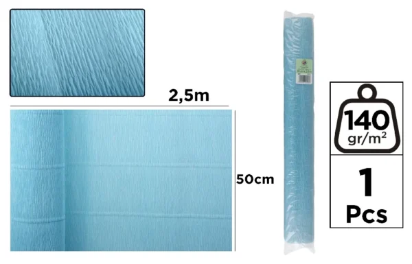 PAPEL CREPE FLORIST 140 g 50 x 250 cm TURQUESA