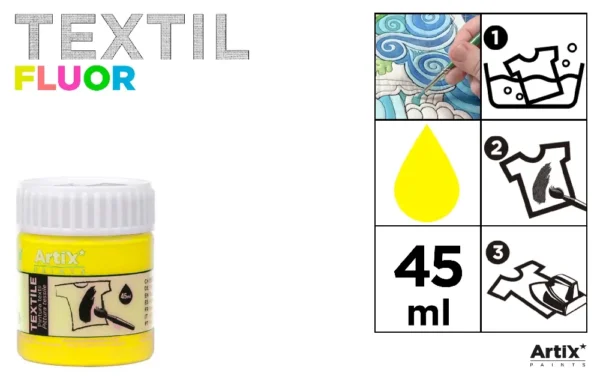 TINTA TÊXTIL AMARELO NEON 45 ml.