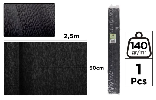 PAPEL CREPE FLORIST 140 g 50 x 250 cm PRETO