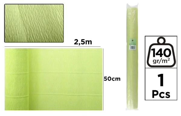 PAPEL CREPE FLORIST 140 g 50 x 250 cm VERDE FLUO