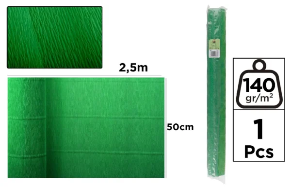 PAPEL CREPE FLORIST 140 g 50 x 250 cm VERDE