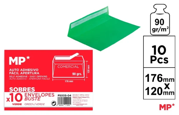 ENVELOPE COR 176 x 120 10 Unidades VERDE