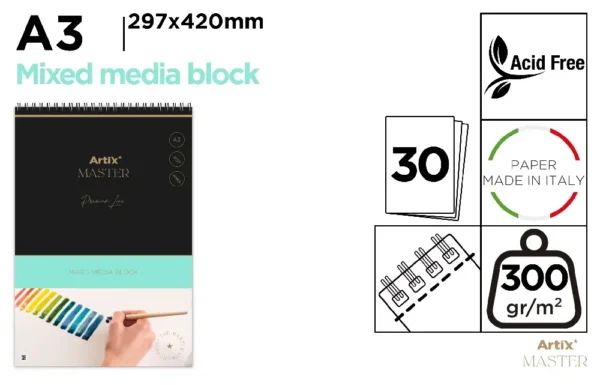 BLOCO TÉCNICA MISTA 300 g A3 30 FOLHAS