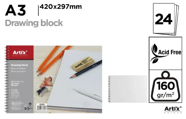 BLOCO DE DESENHO 24 FOLHAS A3