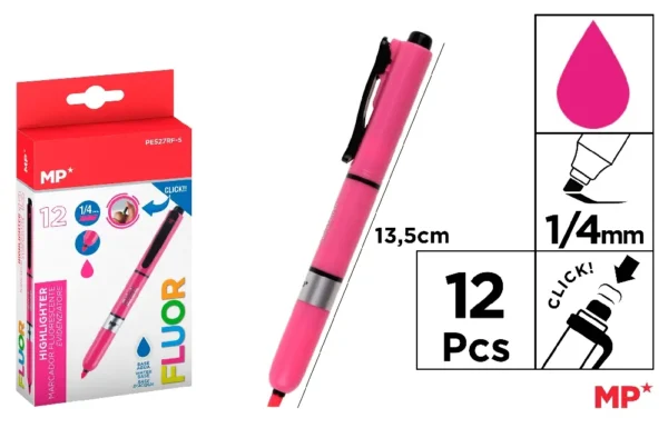 MARCADOR FLUORESCENTE RETRÁTIL ROSA