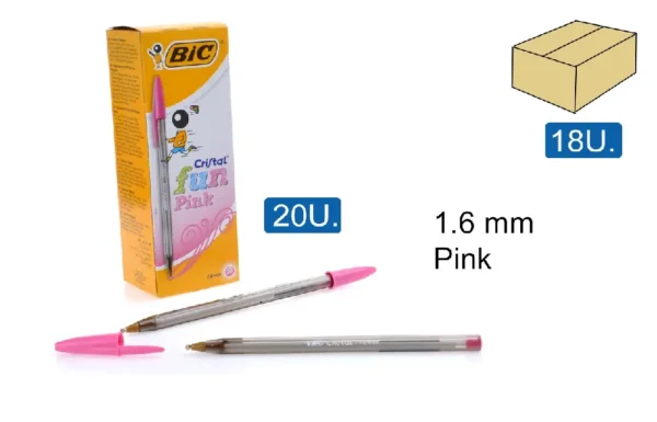 CANETA BIC CRYSTAL 1.6 FUN 20 UNID. ROSA