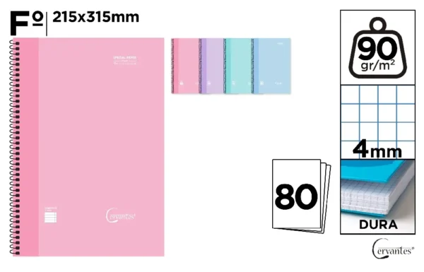 CADERNO ESPIRAL Fº 80 FOLHAS 90 g PASTEL