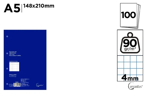 RECARGA A5 GRELHA 4 x 4 mm 100 FOLHAS 90