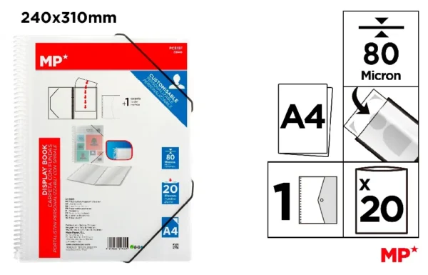 PASTA 20 BOLSOS A4 COM ESPIRAL E BORRACH