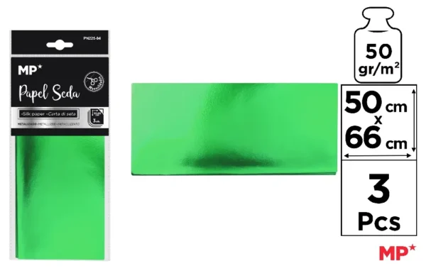 PAPEL DE LENÇO METÁLICO VERDE 50 x 66 cm
