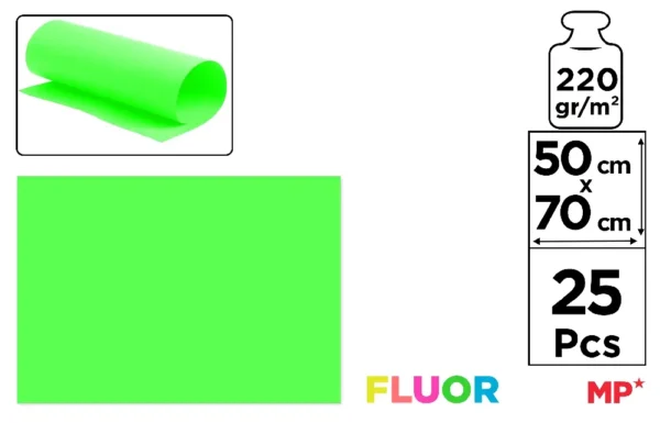 CARTÃO FLUORESCENTE VERDE 50 x 70 cm