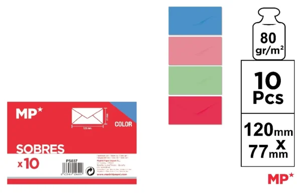 ENVELOPE COLORIDO 77 x 120 mm 10 Unid.