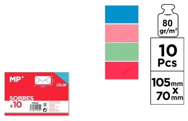 ENVELOPE COLORIDO 70 x 105 mm 10 Unid.