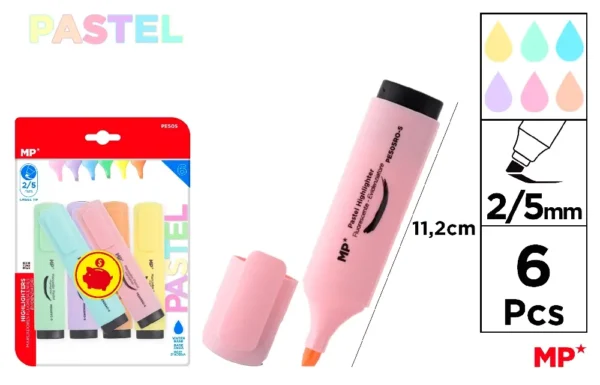MARCADOR PASTEL 6 Unidades EMBALAGEM DE