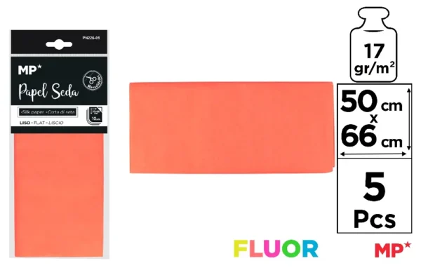 PAPEL DE LENÇO FLUORESCENTE LARANJA 50 x