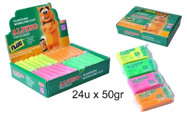 PLASTILINA 50 g 24 unid. FLUO ALPINO