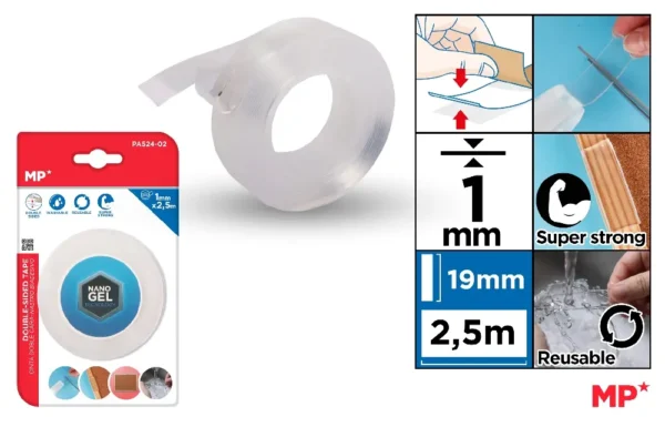 FITA TRANSPARENTE DE LADO DUPLO 1 mm x 2