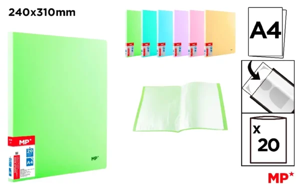 PASTA 20 BOLSOS A4 CAPA PASTEL