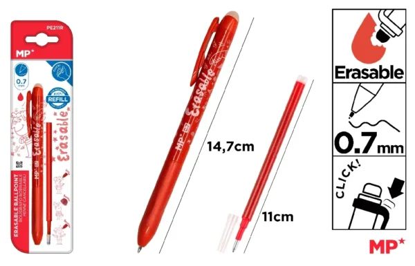 CANETA APAGÁVEL CLIQUE VERMELHO + RECARG