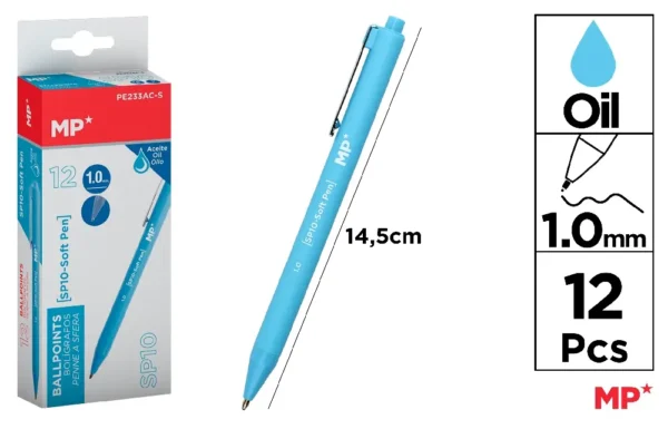 CANETA DE TINTA DE ÓLEO 1,0 mm AZUL CLAR