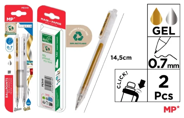 CANETAS DE TINTA GEL DE OURO E PRATA