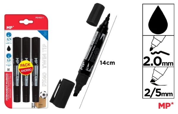 MARCADOR PERMANENTE PRETO PONTA DUPLA 3