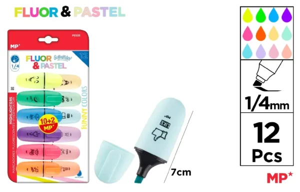 MARCADOR FLUORESCENTE E MINI PASTEL 12 u