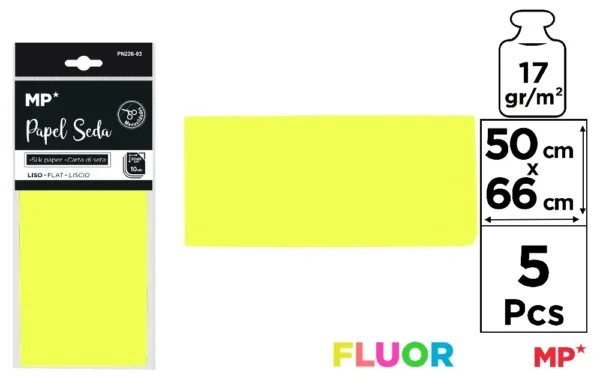 PAPEL DE LENÇO AMARELO FLUORESCENTE 50 x
