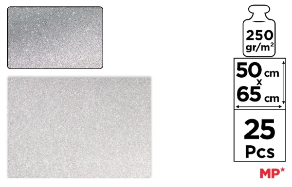 CARTÃO PRATA GLITTER 50 x 70 cm 250 g
