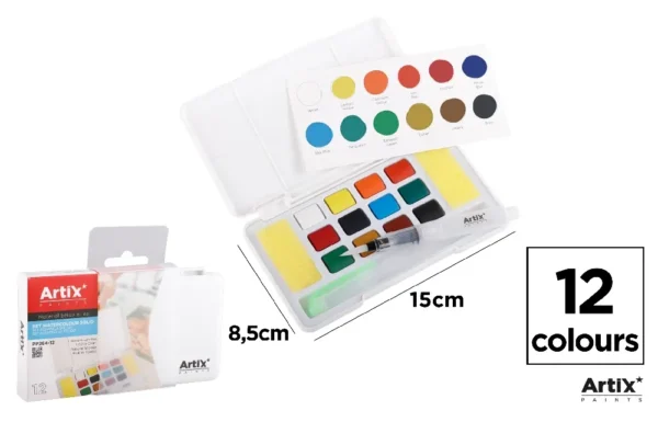 TINTA SÓLIDA PARA AGUARELA 12 CORES.