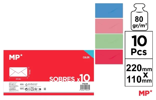 ENVELOPE COLORIDO 220 x 110 mm 20 Unid.