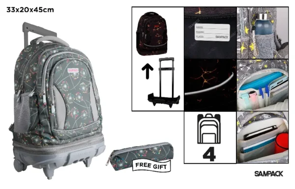 MOCHILA ESCOLAR COM CARRINHO E RODAS