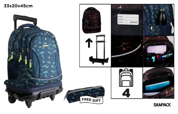 MOCHILA ESCOLAR COM CARRINHO E RODAS