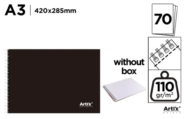 BLOCO DE DESENHOS CAPA PRETA PP A3 110 g