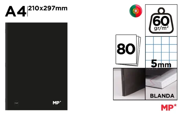 NOTEBOOK PRETO CAPA A4 80 FOLHAS 60 g/m²