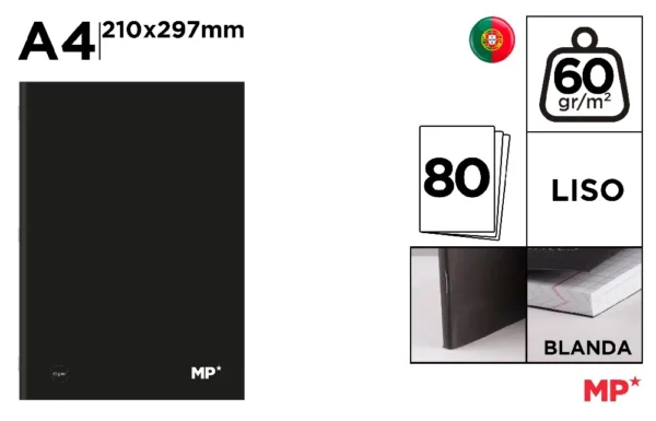 NOTEBOOK PRETO CAPA A4 80 FOLHAS 60 g/m²