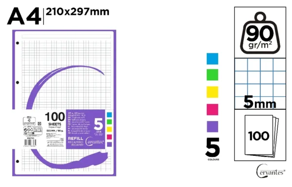 RECARGA A4 5X5 COR 90G 100F 4 FUROS