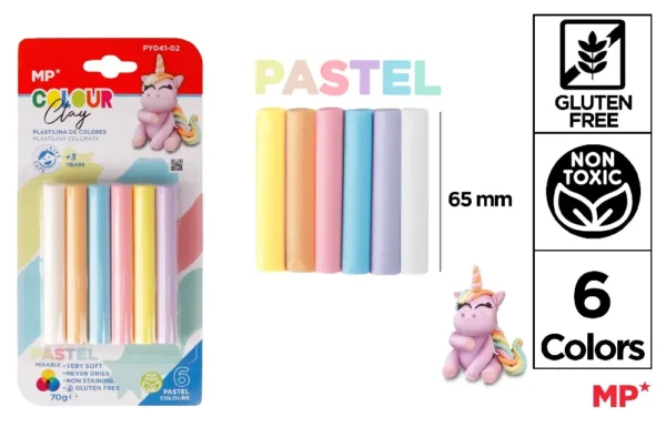 PLASTICINA 6 PALITOS 70GR PASTEL.