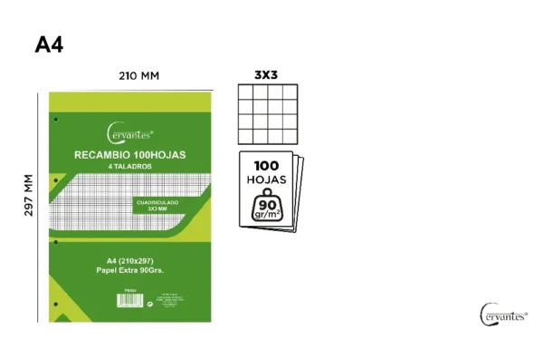 RECARGA A4 GRELHA 3 x 3 mm 100 FOLHAS 90
