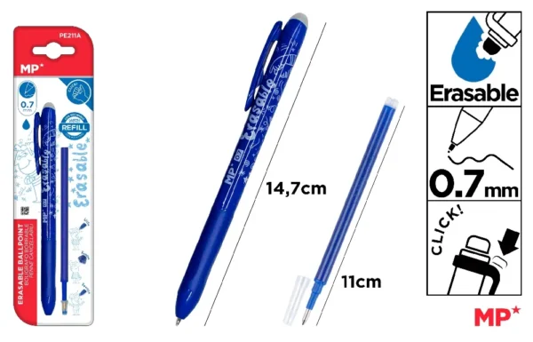 CANETA APAGÁVEL CLIQUE AZUL + RECARGA