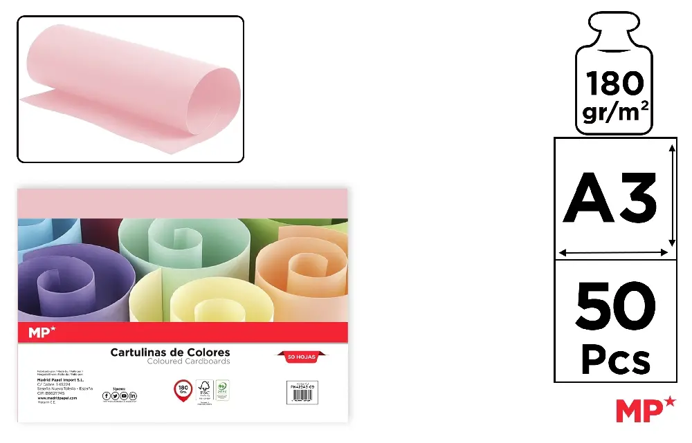 PACOTE DE PAPELÃO A3 COM 50 FOLHAS ROSA