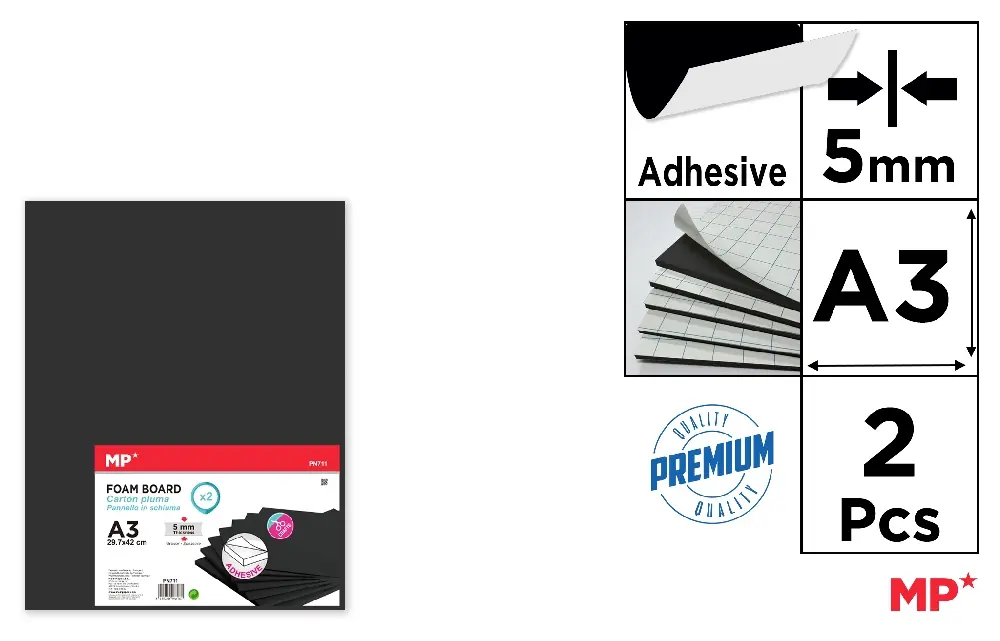 FOAMBOARD A3 ADESIVO PRETO 5 mm 2 unid.