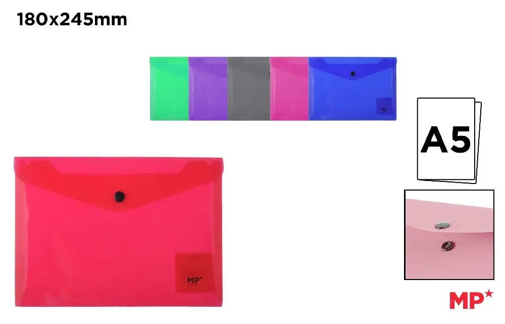 PASTA COM FECHAMENTO DE BOTÕES TRANSLÚCI