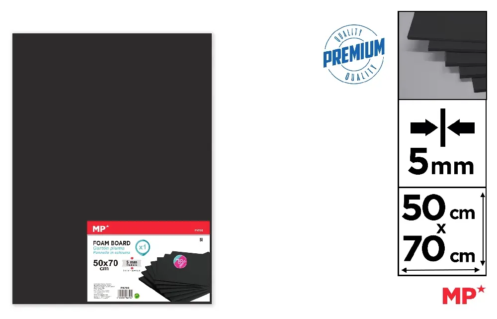 FOAMBOARD 50 x 70 cm PRETO 5 mm